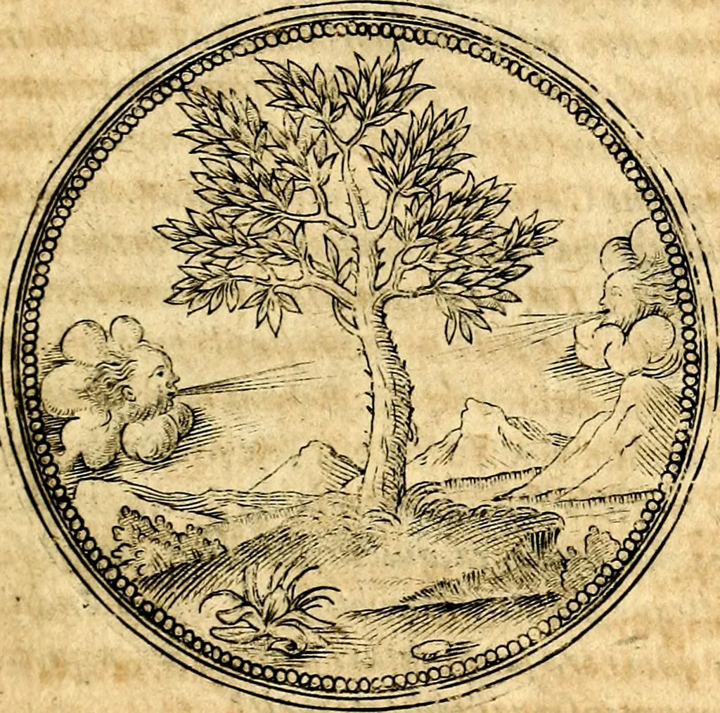 An illustration from Joachimi Camerarii Symbolorvm et emblematvm centvriæ tres. I. Ex herbis & stirpibus. II. Ex animalibus quadrupedibus. III. Ex volatilibus & insectis. Accessit noviter centvria IV. Ex aquatilibus & reptilibus. Cvm figvris æneis, 1605, leaf 38