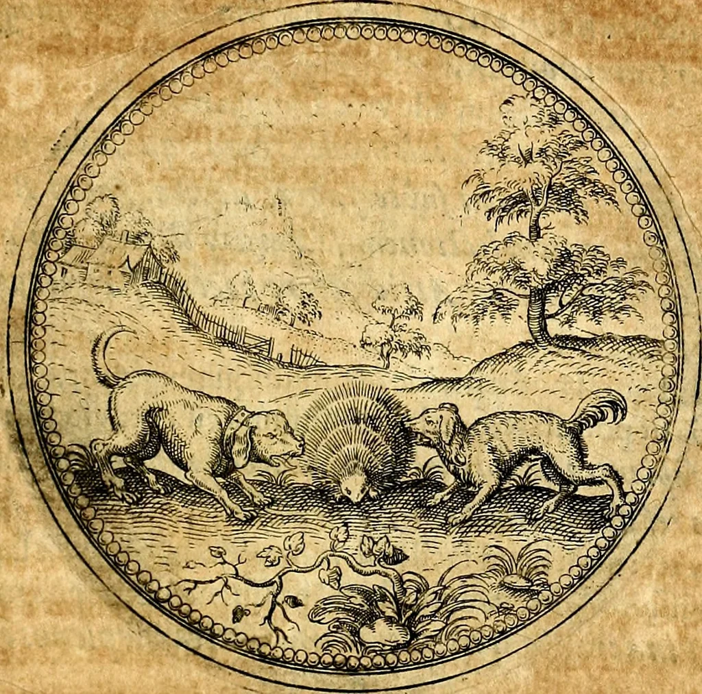 An illustration from Joachimi Camerarii Symbolorvm et emblematvm centvriæ tres. I. Ex herbis & stirpibus. II. Ex animalibus quadrupedibus. III. Ex volatilibus & insectis. Accessit noviter centvria IV. Ex aquatilibus & reptilibus. Cvm figvris æneis, 1605, leaf 380