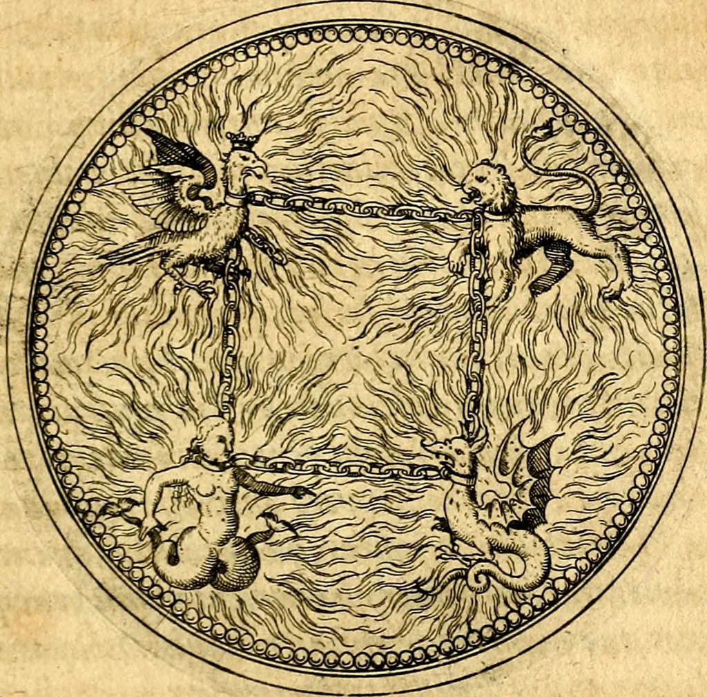 An illustration from Joachimi Camerarii Symbolorvm et emblematvm centvriæ tres. I. Ex herbis & stirpibus. II. Ex animalibus quadrupedibus. III. Ex volatilibus & insectis. Accessit noviter centvria IV. Ex aquatilibus & reptilibus. Cvm figvris æneis, 1605, leaf 408
