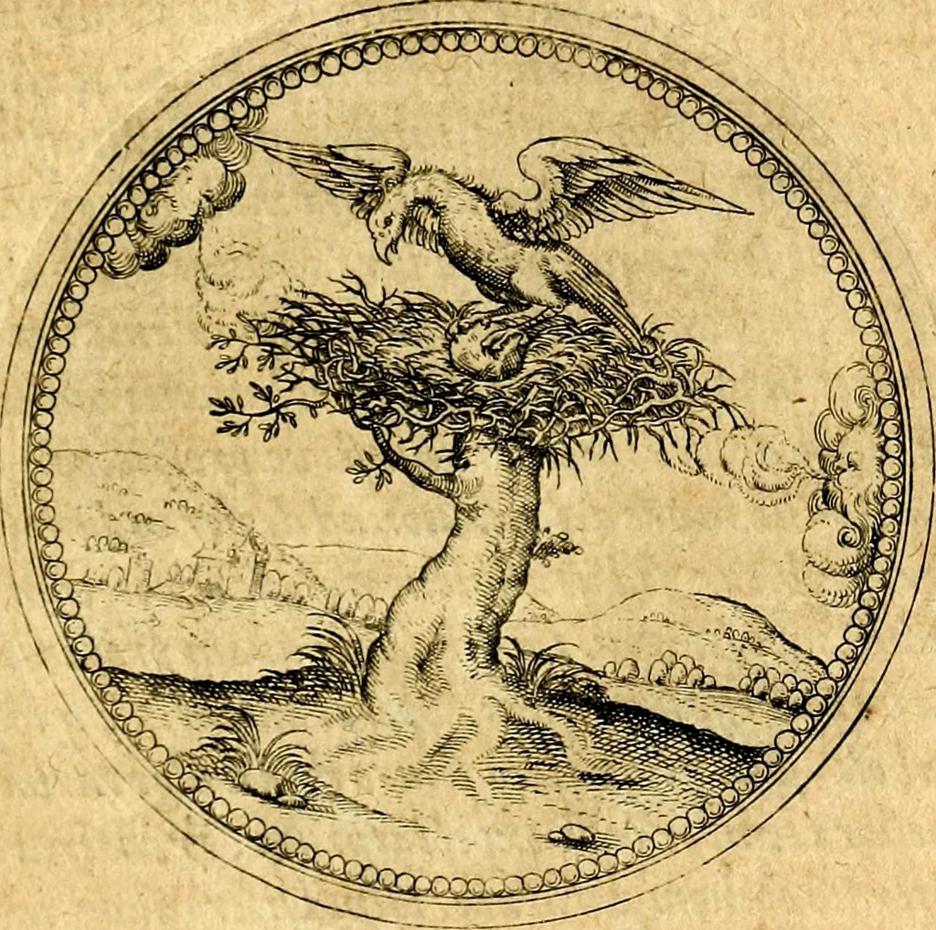 An illustration from Joachimi Camerarii Symbolorvm et emblematvm centvriæ tres. I. Ex herbis & stirpibus. II. Ex animalibus quadrupedibus. III. Ex volatilibus & insectis. Accessit noviter centvria IV. Ex aquatilibus & reptilibus. Cvm figvris æneis, 1605, leaf 430