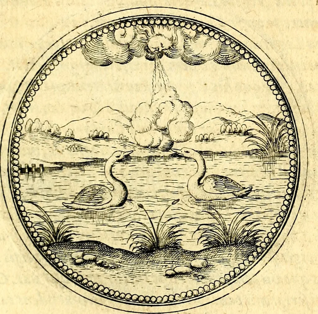 An illustration from Joachimi Camerarii Symbolorvm et emblematvm centvriæ tres. I. Ex herbis & stirpibus. II. Ex animalibus quadrupedibus. III. Ex volatilibus & insectis. Accessit noviter centvria IV. Ex aquatilibus & reptilibus. Cvm figvris æneis, 1605, leaf 464