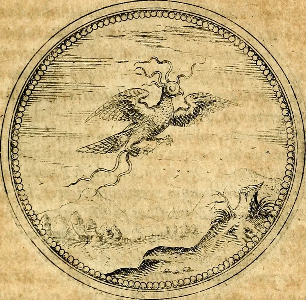 An illustration from Joachimi Camerarii Symbolorvm et emblematvm centvriæ tres. I. Ex herbis & stirpibus. II. Ex animalibus quadrupedibus. III. Ex volatilibus & insectis. Accessit noviter centvria IV. Ex aquatilibus & reptilibus. Cvm figvris æneis, 1605, leaf 478