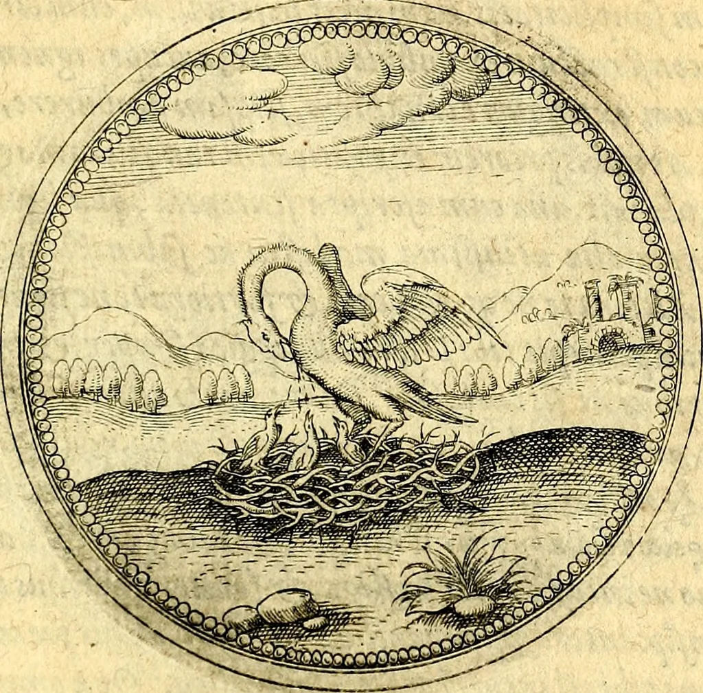 An illustration from Joachimi Camerarii Symbolorvm et emblematvm centvriæ tres. I. Ex herbis & stirpibus. II. Ex animalibus quadrupedibus. III. Ex volatilibus & insectis. Accessit noviter centvria IV. Ex aquatilibus & reptilibus. Cvm figvris æneis, 1605, leaf 490