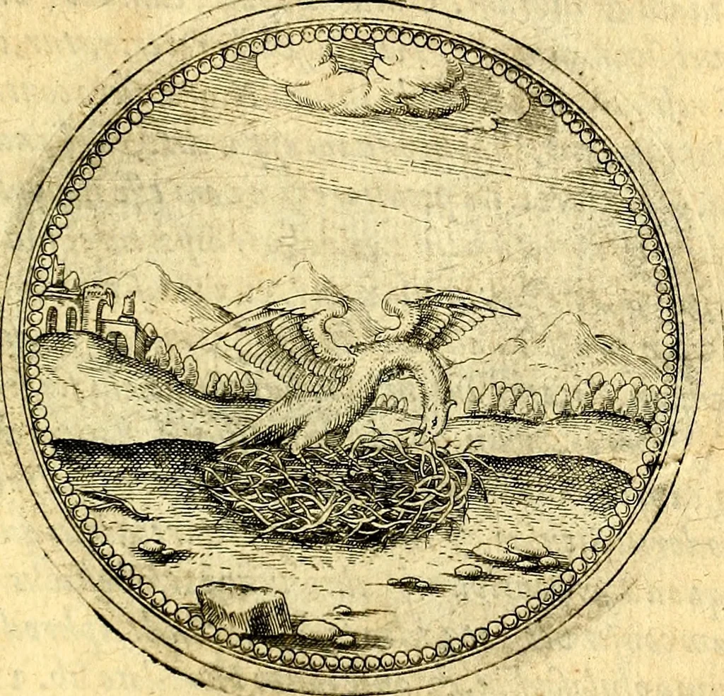 An illustration from Joachimi Camerarii Symbolorvm et emblematvm centvriæ tres. I. Ex herbis & stirpibus. II. Ex animalibus quadrupedibus. III. Ex volatilibus & insectis. Accessit noviter centvria IV. Ex aquatilibus & reptilibus. Cvm figvris æneis, 1605, leaf 492