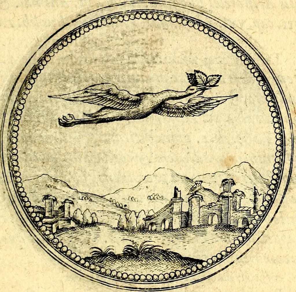 An illustration from Joachimi Camerarii Symbolorvm et emblematvm centvriæ tres. I. Ex herbis & stirpibus. II. Ex animalibus quadrupedibus. III. Ex volatilibus & insectis. Accessit noviter centvria IV. Ex aquatilibus & reptilibus. Cvm figvris æneis, 1605, leaf 498