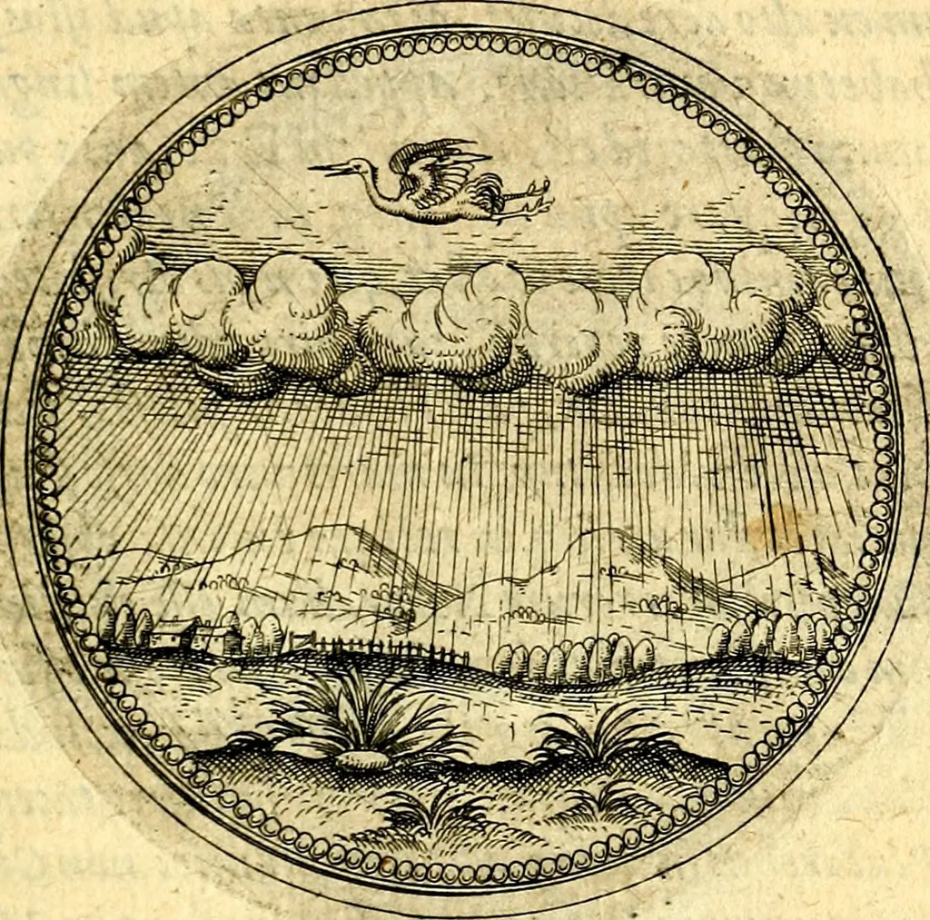 An illustration from Joachimi Camerarii Symbolorvm et emblematvm centvriæ tres. I. Ex herbis & stirpibus. II. Ex animalibus quadrupedibus. III. Ex volatilibus & insectis. Accessit noviter centvria IV. Ex aquatilibus & reptilibus. Cvm figvris æneis, 1605, leaf 500