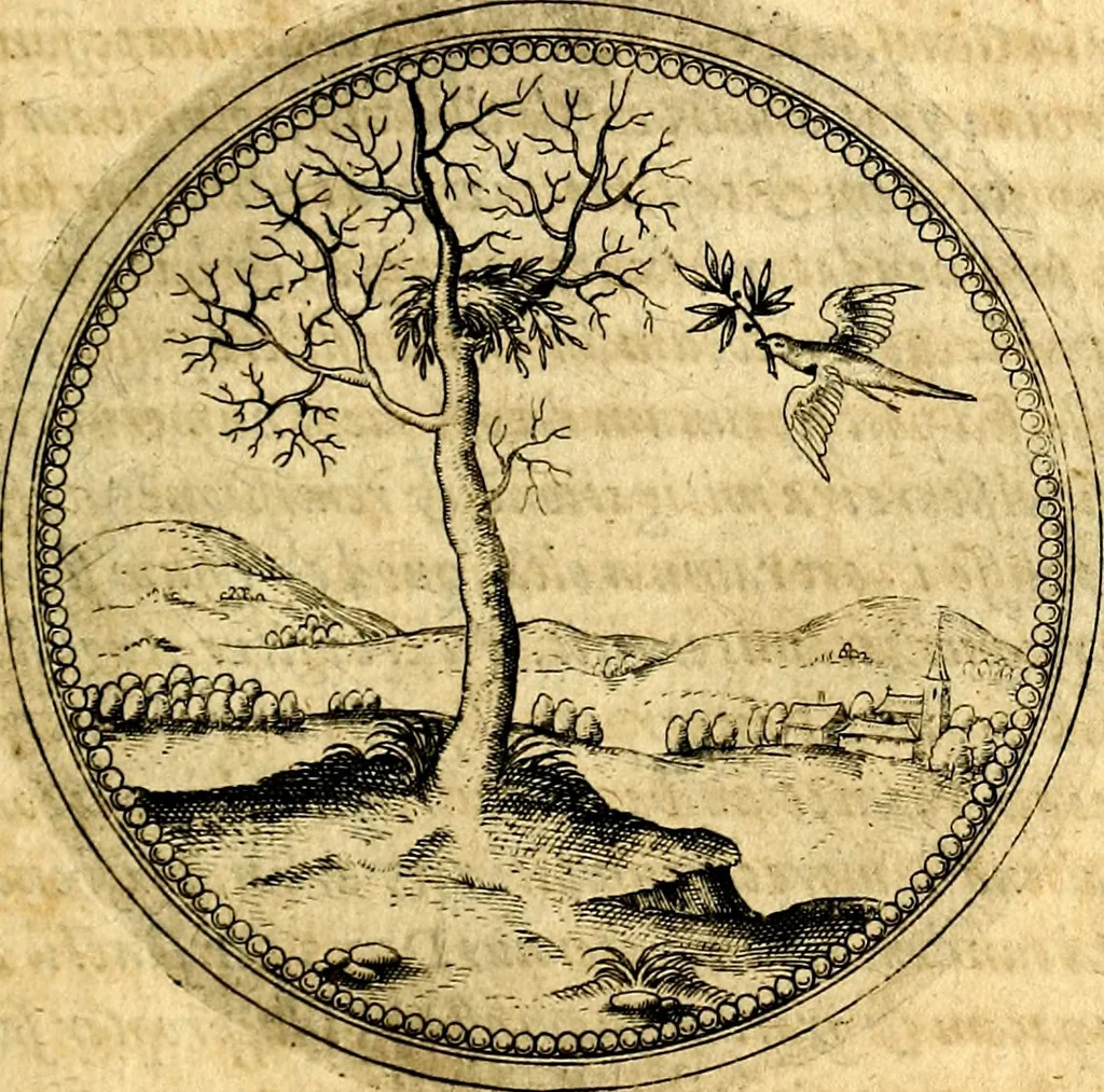 An illustration from Joachimi Camerarii Symbolorvm et emblematvm centvriæ tres. I. Ex herbis & stirpibus. II. Ex animalibus quadrupedibus. III. Ex volatilibus & insectis. Accessit noviter centvria IV. Ex aquatilibus & reptilibus. Cvm figvris æneis, 1605, leaf 532