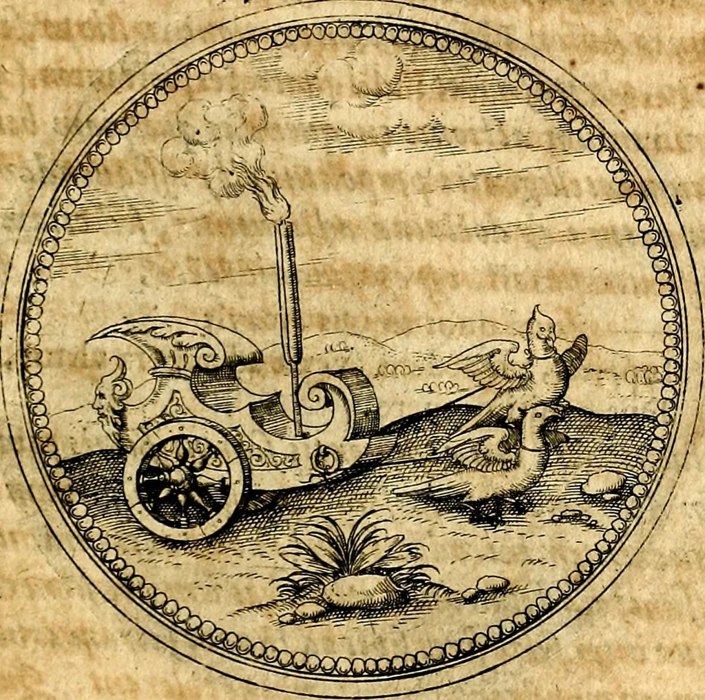 An illustration from Joachimi Camerarii Symbolorvm et emblematvm centvriæ tres. I. Ex herbis & stirpibus. II. Ex animalibus quadrupedibus. III. Ex volatilibus & insectis. Accessit noviter centvria IV. Ex aquatilibus & reptilibus. Cvm figvris æneis, 1605, leaf 536