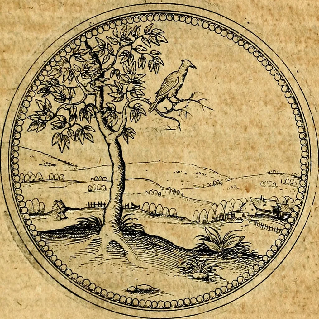 An illustration from Joachimi Camerarii Symbolorvm et emblematvm centvriæ tres. I. Ex herbis & stirpibus. II. Ex animalibus quadrupedibus. III. Ex volatilibus & insectis. Accessit noviter centvria IV. Ex aquatilibus & reptilibus. Cvm figvris æneis, 1605, leaf 544