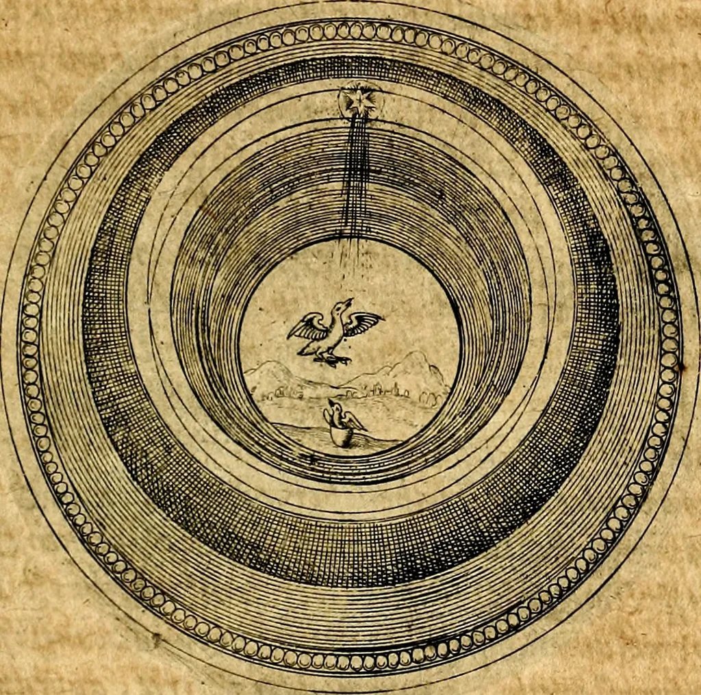 An illustration from Joachimi Camerarii Symbolorvm et emblematvm centvriæ tres. I. Ex herbis & stirpibus. II. Ex animalibus quadrupedibus. III. Ex volatilibus & insectis. Accessit noviter centvria IV. Ex aquatilibus & reptilibus. Cvm figvris æneis, 1605, leaf 546