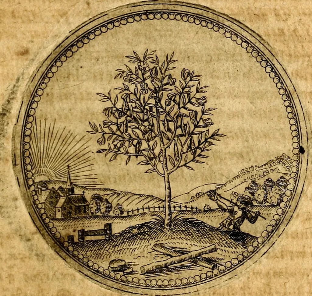 An illustration from Joachimi Camerarii Symbolorvm et emblematvm centvriæ tres. I. Ex herbis & stirpibus. II. Ex animalibus quadrupedibus. III. Ex volatilibus & insectis. Accessit noviter centvria IV. Ex aquatilibus & reptilibus. Cvm figvris æneis, 1605, leaf 56