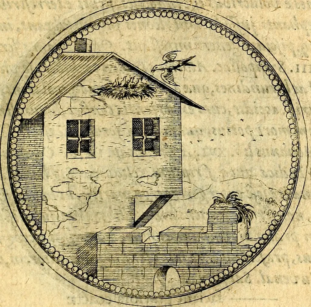 An illustration from Joachimi Camerarii Symbolorvm et emblematvm centvriæ tres. I. Ex herbis & stirpibus. II. Ex animalibus quadrupedibus. III. Ex volatilibus & insectis. Accessit noviter centvria IV. Ex aquatilibus & reptilibus. Cvm figvris æneis, 1605, leaf 586