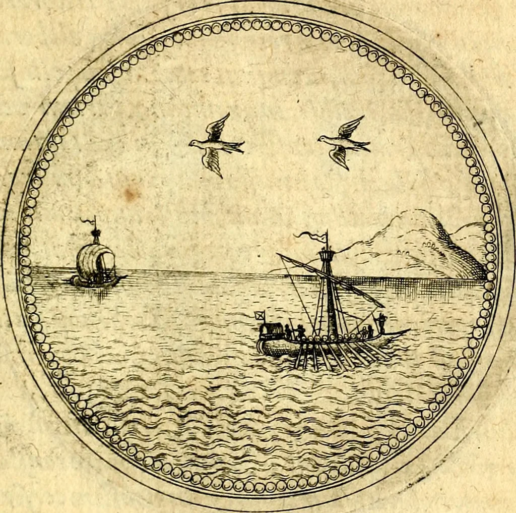 An illustration from Joachimi Camerarii Symbolorvm et emblematvm centvriæ tres. I. Ex herbis & stirpibus. II. Ex animalibus quadrupedibus. III. Ex volatilibus & insectis. Accessit noviter centvria IV. Ex aquatilibus & reptilibus. Cvm figvris æneis, 1605, leaf 590