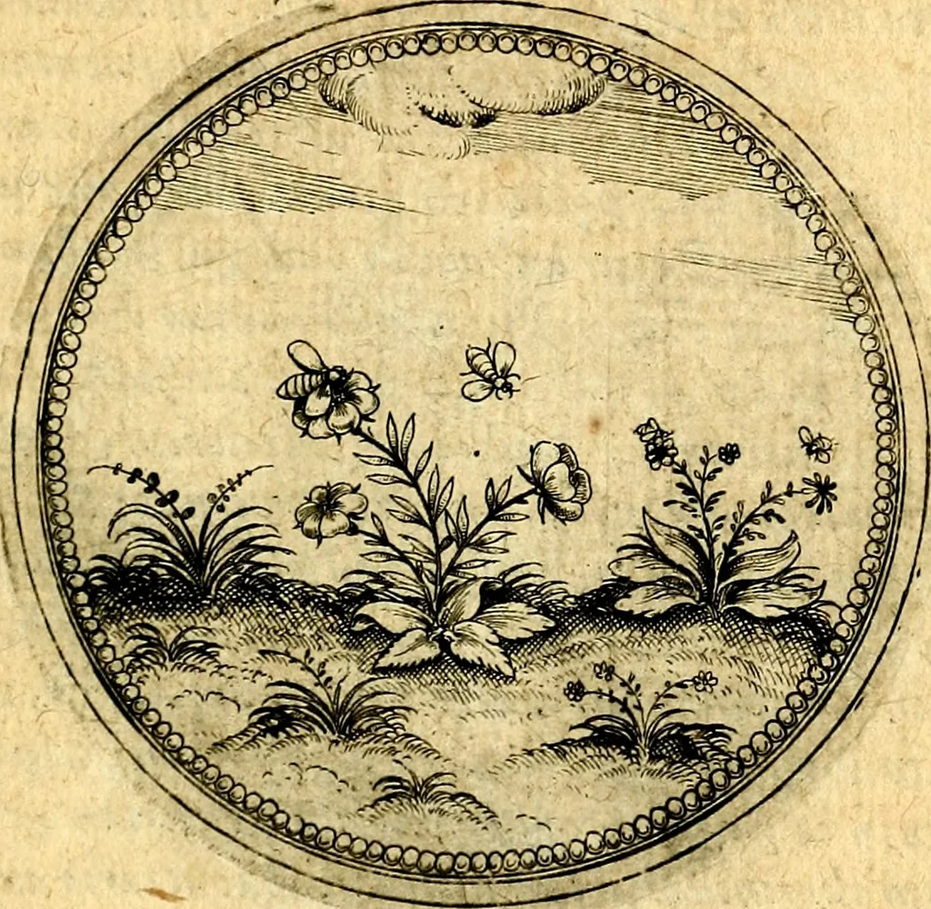An illustration from Joachimi Camerarii Symbolorvm et emblematvm centvriæ tres. I. Ex herbis & stirpibus. II. Ex animalibus quadrupedibus. III. Ex volatilibus & insectis. Accessit noviter centvria IV. Ex aquatilibus & reptilibus. Cvm figvris æneis, 1605, leaf 598