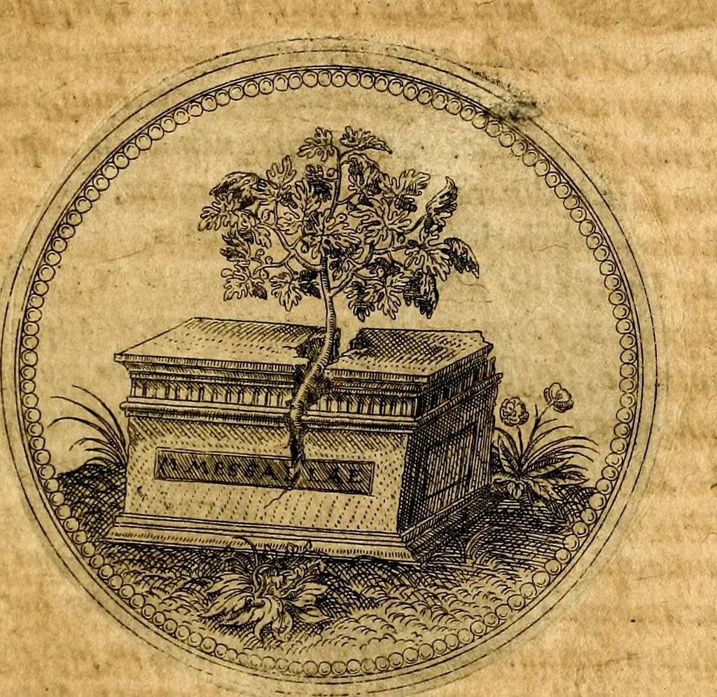 An illustration from Joachimi Camerarii Symbolorvm et emblematvm centvriæ tres. I. Ex herbis & stirpibus. II. Ex animalibus quadrupedibus. III. Ex volatilibus & insectis. Accessit noviter centvria IV. Ex aquatilibus & reptilibus. Cvm figvris æneis, 1605, leaf 60