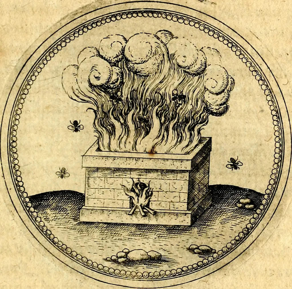 An illustration from Joachimi Camerarii Symbolorvm et emblematvm centvriæ tres. I. Ex herbis & stirpibus. II. Ex animalibus quadrupedibus. III. Ex volatilibus & insectis. Accessit noviter centvria IV. Ex aquatilibus & reptilibus. Cvm figvris æneis, 1605, leaf 602