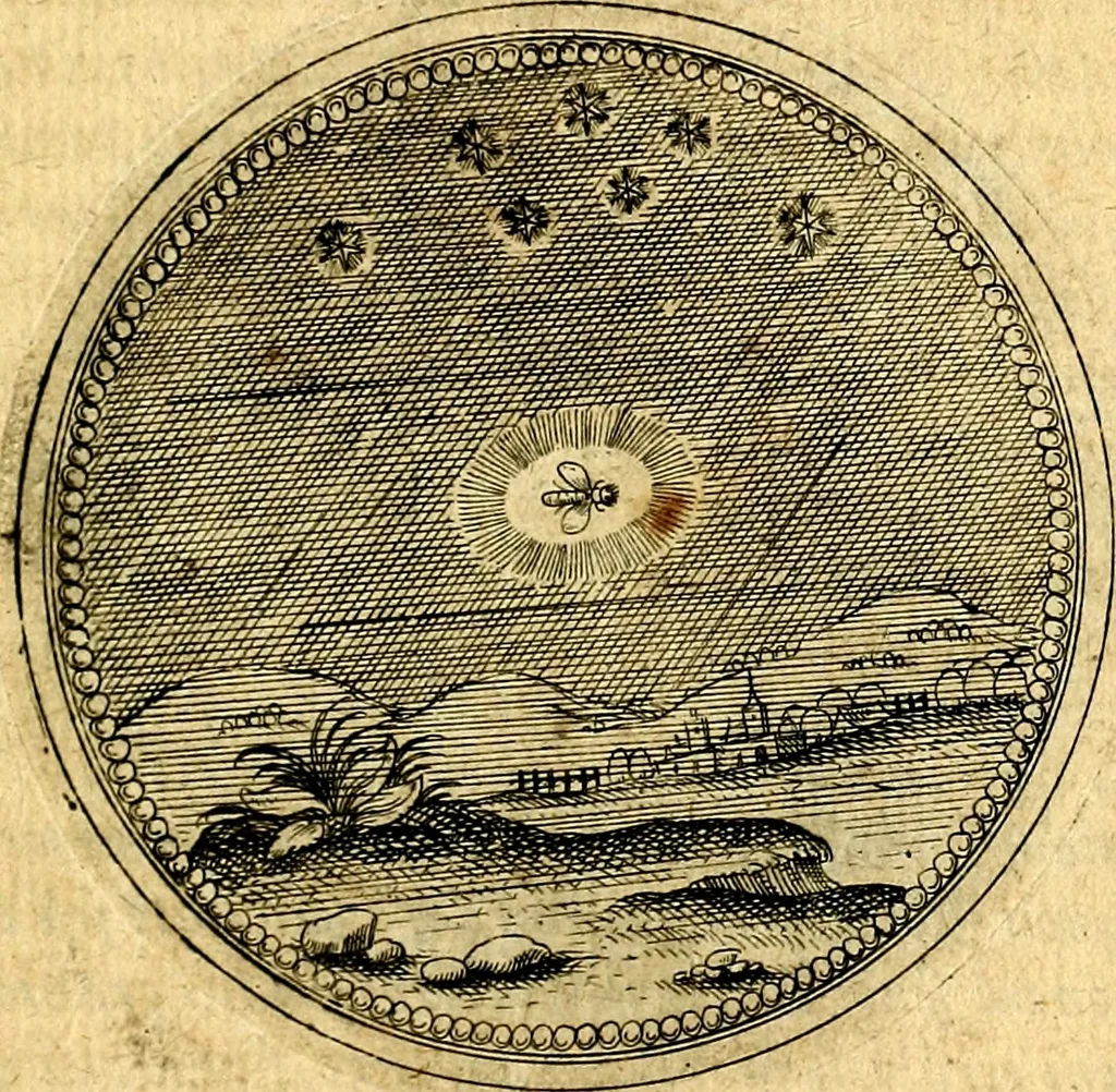 An illustration from Joachimi Camerarii Symbolorvm et emblematvm centvriæ tres. I. Ex herbis & stirpibus. II. Ex animalibus quadrupedibus. III. Ex volatilibus & insectis. Accessit noviter centvria IV. Ex aquatilibus & reptilibus. Cvm figvris æneis, 1605, leaf 604