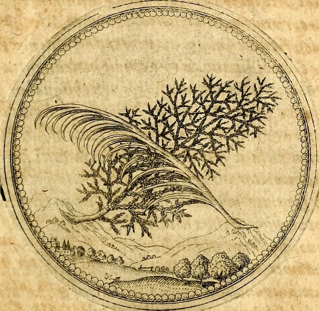 An illustration from Joachimi Camerarii Symbolorvm et emblematvm centvriæ tres. I. Ex herbis & stirpibus. II. Ex animalibus quadrupedibus. III. Ex volatilibus & insectis. Accessit noviter centvria IV. Ex aquatilibus & reptilibus. Cvm figvris æneis, 1605, leaf 62