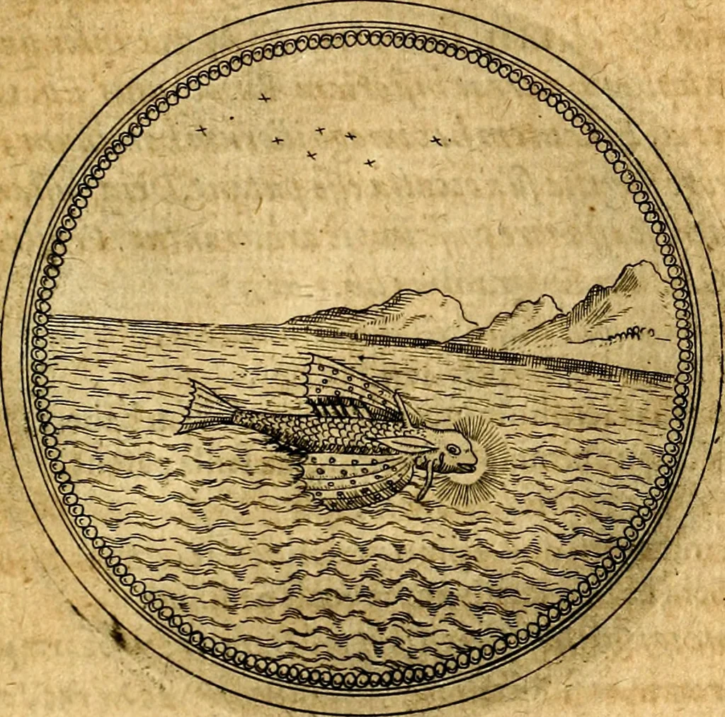 An illustration from Joachimi Camerarii Symbolorvm et emblematvm centvriæ tres. I. Ex herbis & stirpibus. II. Ex animalibus quadrupedibus. III. Ex volatilibus & insectis. Accessit noviter centvria IV. Ex aquatilibus & reptilibus. Cvm figvris æneis, 1605, leaf 666