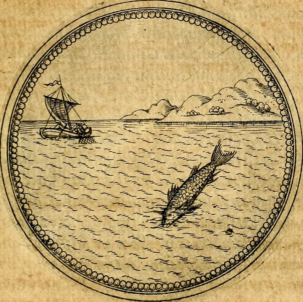 An illustration from Joachimi Camerarii Symbolorvm et emblematvm centvriæ tres. I. Ex herbis & stirpibus. II. Ex animalibus quadrupedibus. III. Ex volatilibus & insectis. Accessit noviter centvria IV. Ex aquatilibus & reptilibus. Cvm figvris æneis, 1605, leaf 668