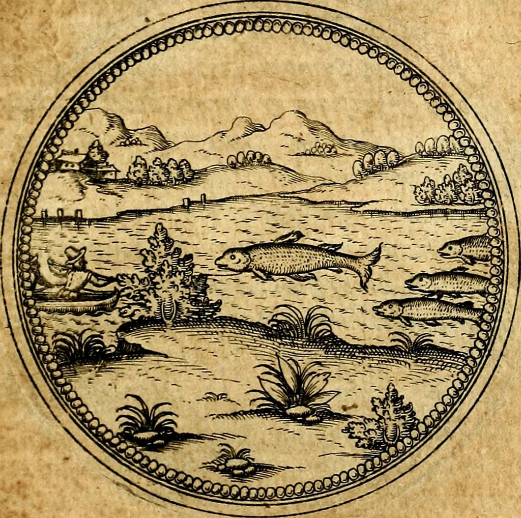 An illustration from Joachimi Camerarii Symbolorvm et emblematvm centvriæ tres. I. Ex herbis & stirpibus. II. Ex animalibus quadrupedibus. III. Ex volatilibus & insectis. Accessit noviter centvria IV. Ex aquatilibus & reptilibus. Cvm figvris æneis, 1605, leaf 676