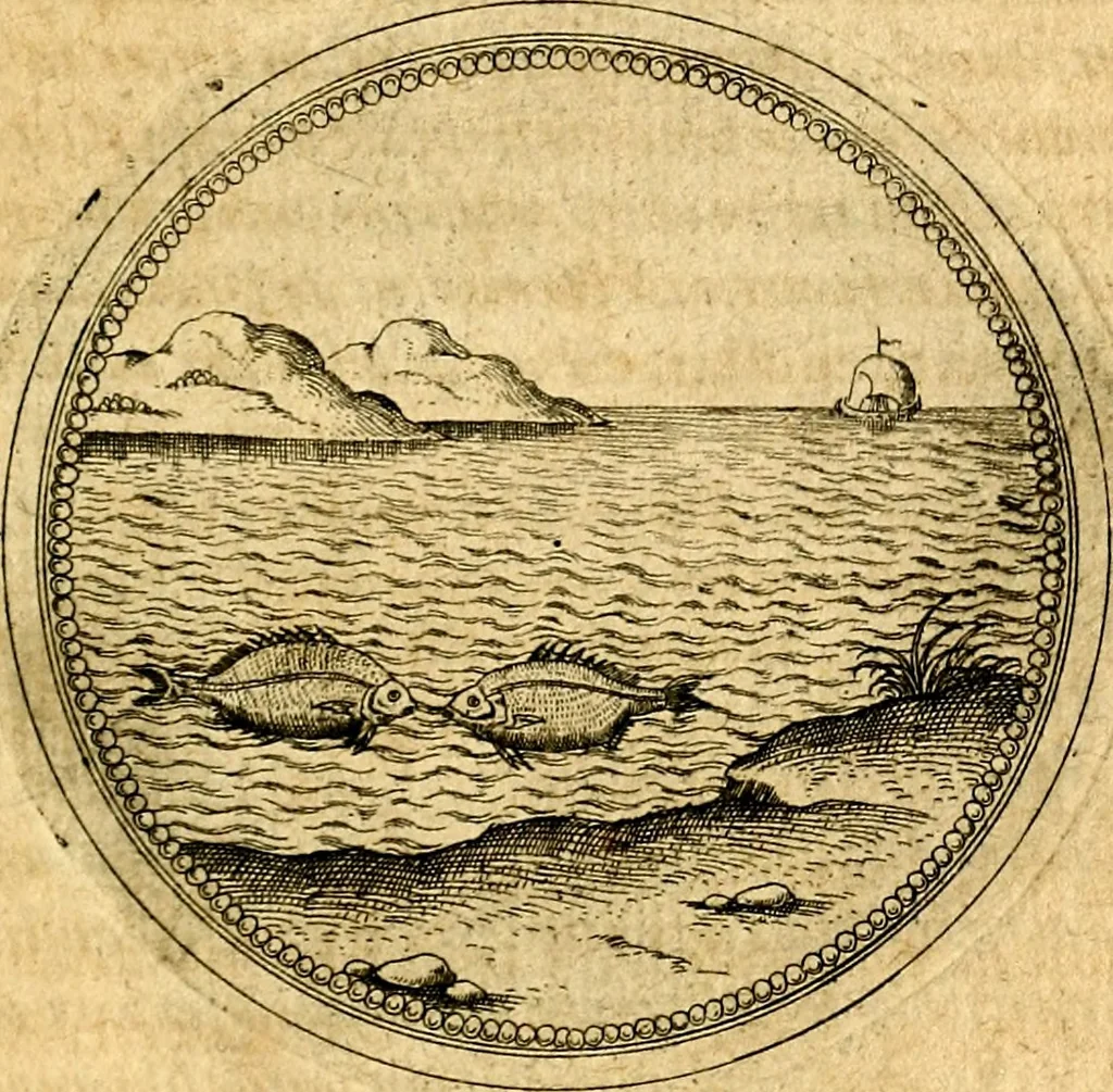 An illustration from Joachimi Camerarii Symbolorvm et emblematvm centvriæ tres. I. Ex herbis & stirpibus. II. Ex animalibus quadrupedibus. III. Ex volatilibus & insectis. Accessit noviter centvria IV. Ex aquatilibus & reptilibus. Cvm figvris æneis, 1605, leaf 696