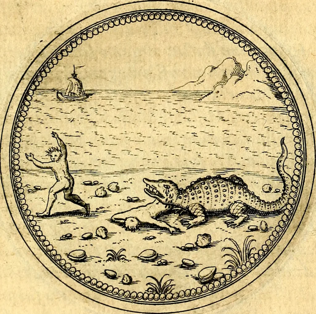 An illustration from Joachimi Camerarii Symbolorvm et emblematvm centvriæ tres. I. Ex herbis & stirpibus. II. Ex animalibus quadrupedibus. III. Ex volatilibus & insectis. Accessit noviter centvria IV. Ex aquatilibus & reptilibus. Cvm figvris æneis, 1605, leaf 764