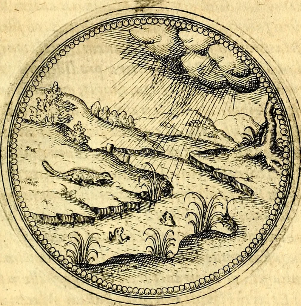 An illustration from Joachimi Camerarii Symbolorvm et emblematvm centvriæ tres. I. Ex herbis & stirpibus. II. Ex animalibus quadrupedibus. III. Ex volatilibus & insectis. Accessit noviter centvria IV. Ex aquatilibus & reptilibus. Cvm figvris æneis, 1605, leaf 770