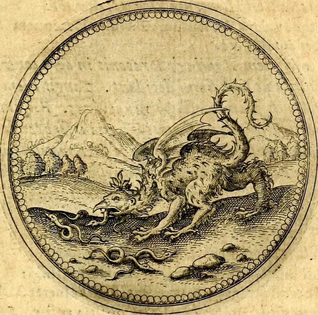 An illustration from Joachimi Camerarii Symbolorvm et emblematvm centvriæ tres. I. Ex herbis & stirpibus. II. Ex animalibus quadrupedibus. III. Ex volatilibus & insectis. Accessit noviter centvria IV. Ex aquatilibus & reptilibus. Cvm figvris æneis, 1605, leaf 782