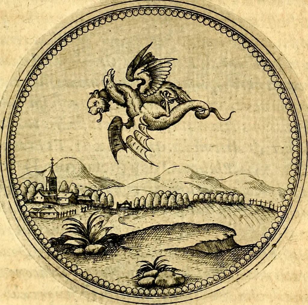 An illustration from Joachimi Camerarii Symbolorvm et emblematvm centvriæ tres. I. Ex herbis & stirpibus. II. Ex animalibus quadrupedibus. III. Ex volatilibus & insectis. Accessit noviter centvria IV. Ex aquatilibus & reptilibus. Cvm figvris æneis, 1605, leaf 784