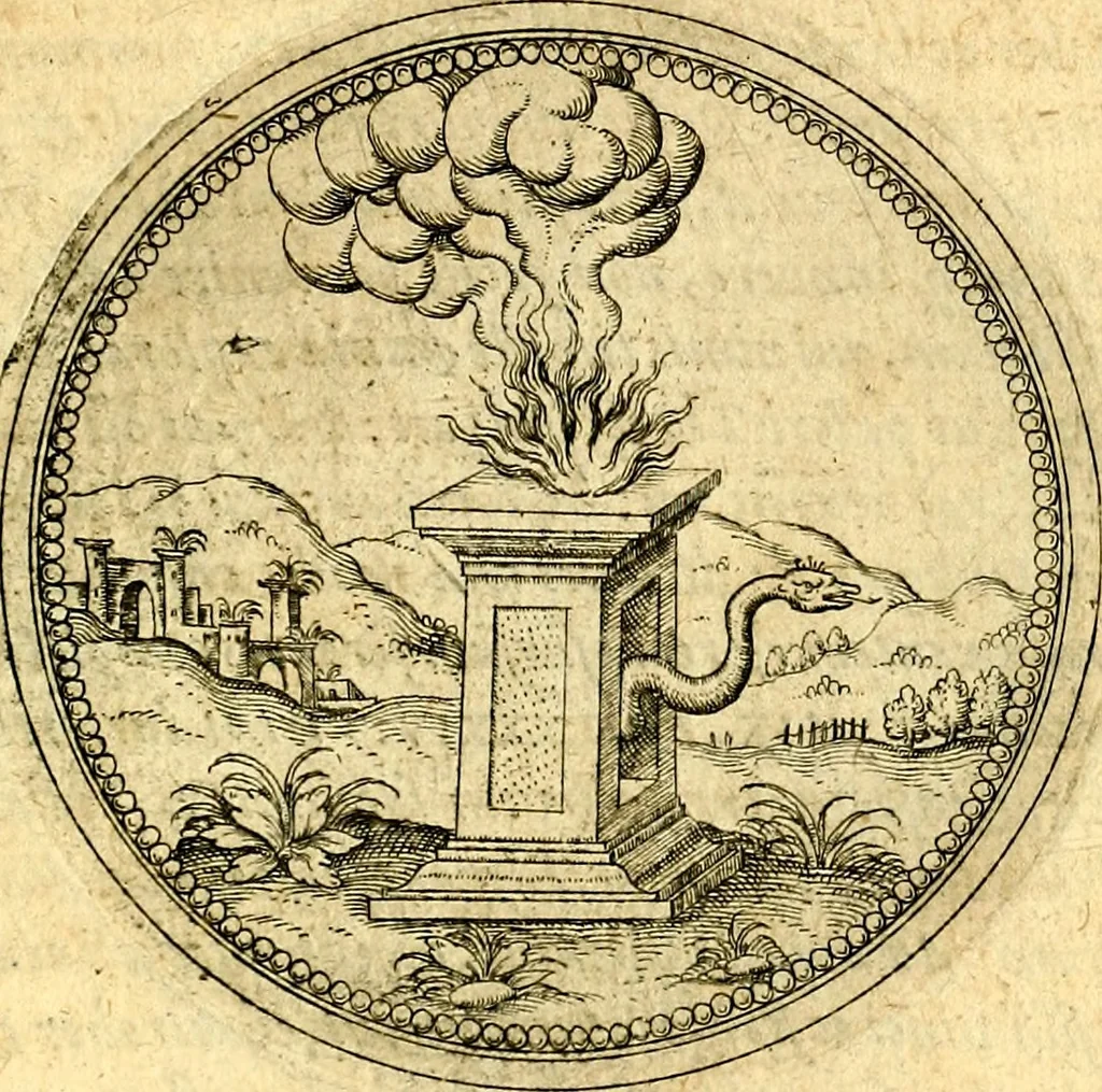 An illustration from Joachimi Camerarii Symbolorvm et emblematvm centvriæ tres. I. Ex herbis & stirpibus. II. Ex animalibus quadrupedibus. III. Ex volatilibus & insectis. Accessit noviter centvria IV. Ex aquatilibus & reptilibus. Cvm figvris æneis, 1605, leaf 790