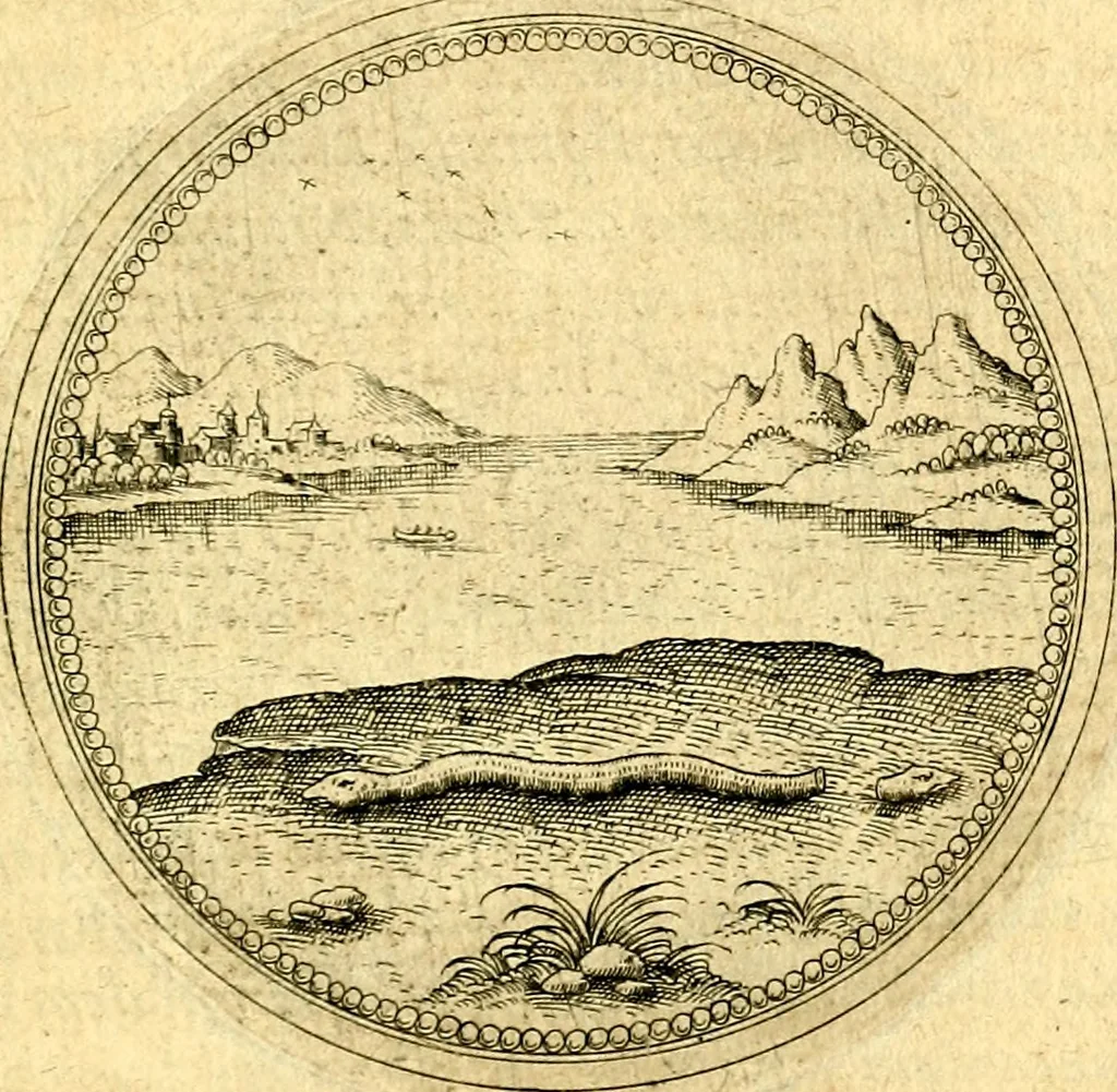 An illustration from Joachimi Camerarii Symbolorvm et emblematvm centvriæ tres. I. Ex herbis & stirpibus. II. Ex animalibus quadrupedibus. III. Ex volatilibus & insectis. Accessit noviter centvria IV. Ex aquatilibus & reptilibus. Cvm figvris æneis, 1605, leaf 808