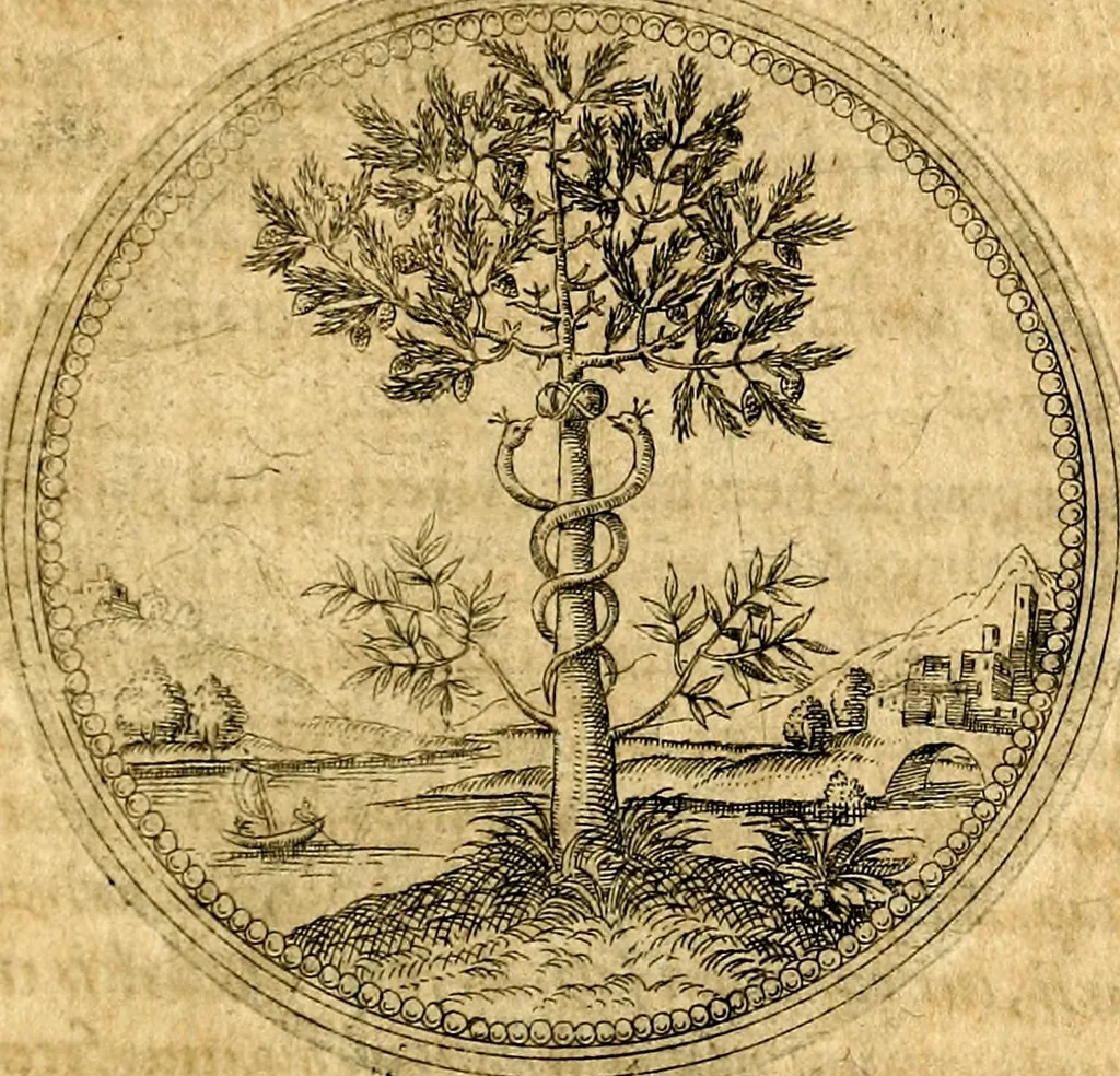 An illustration from Joachimi Camerarii Symbolorvm et emblematvm centvriæ tres. I. Ex herbis & stirpibus. II. Ex animalibus quadrupedibus. III. Ex volatilibus & insectis. Accessit noviter centvria IV. Ex aquatilibus & reptilibus. Cvm figvris æneis, 1605, leaf 90