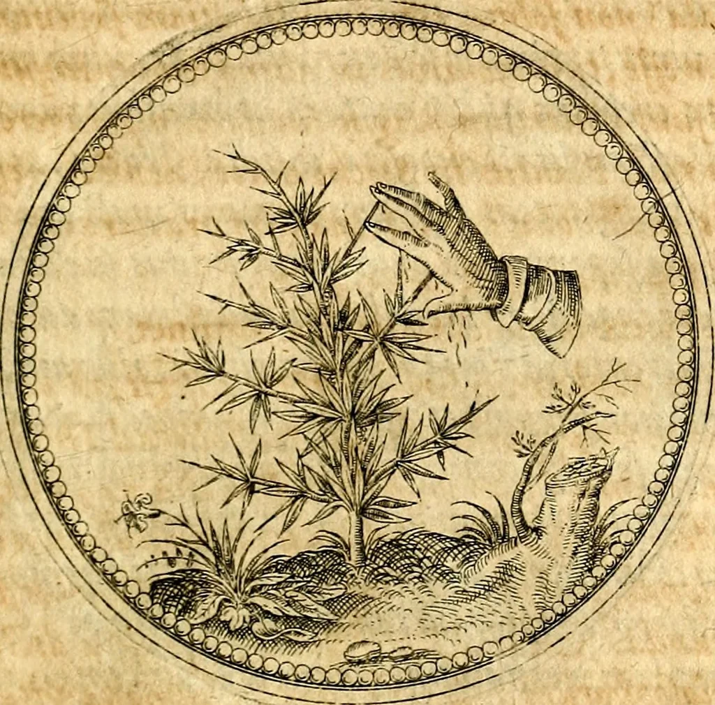 An illustration from Joachimi Camerarii Symbolorvm et emblematvm centvriæ tres. I. Ex herbis & stirpibus. II. Ex animalibus quadrupedibus. III. Ex volatilibus & insectis. Accessit noviter centvria IV. Ex aquatilibus & reptilibus. Cvm figvris æneis, 1605, leaf 96