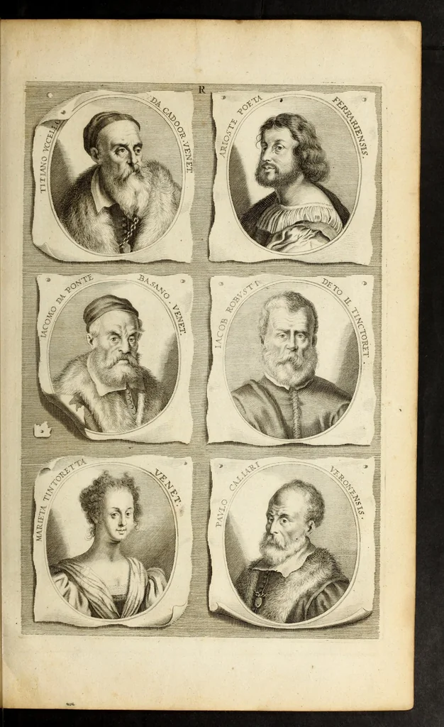 An illustration from Joachimi de Sandrart ... Academia nobilissimæ artis pictoriæ. : Sive Dē veris & genuinis hujusdem proprietatibus, theorematibus, secretis atque requisitis aliis ... instructio fundamentalis ... : Unà cum artificum tam Ægyptiorum, Græcorum & Romanorum; quàm Italorum, Gallorum, Anglorum, Germanorum, Belgarum, aliorumq[ue] ... vitis atque encomiis ... eorundemque, plusquàm ducentis iconibus ... ære expressis, erecta atq[ue] publicata, 1683, leaf 233