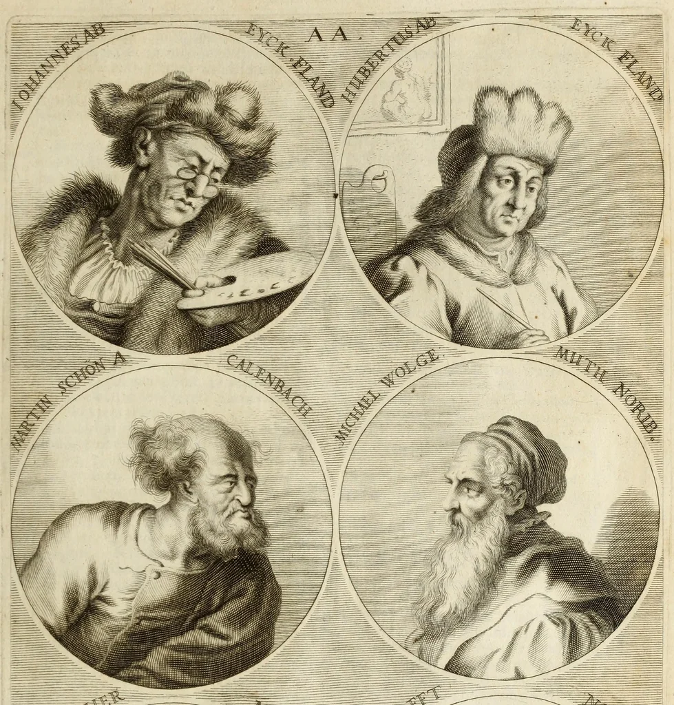 An illustration from Joachimi de Sandrart ... Academia nobilissimæ artis pictoriæ. : Sive Dē veris & genuinis hujusdem proprietatibus, theorematibus, secretis atque requisitis aliis ... instructio fundamentalis ... : Unà cum artificum tam Ægyptiorum, Græcorum & Romanorum; quàm Italorum, Gallorum, Anglorum, Germanorum, Belgarum, aliorumq[ue] ... vitis atque encomiis ... eorundemque, plusquàm ducentis iconibus ... ære expressis, erecta atq[ue] publicata, 1683, leaf 281