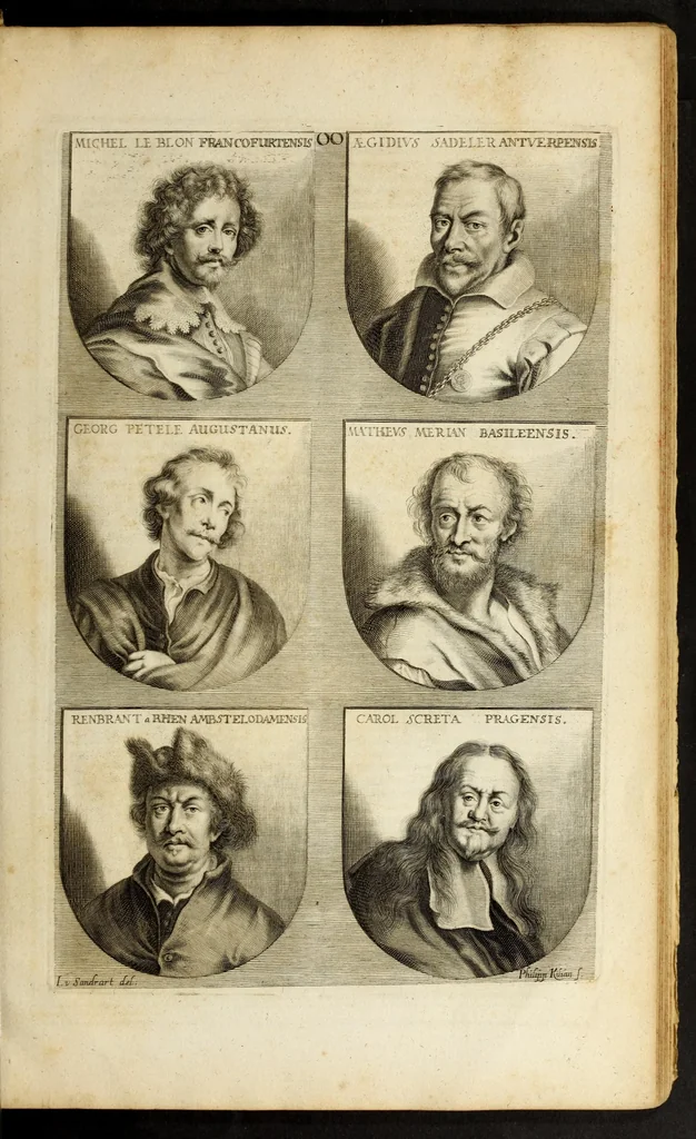 An illustration from Joachimi de Sandrart ... Academia nobilissimæ artis pictoriæ. : Sive Dē veris & genuinis hujusdem proprietatibus, theorematibus, secretis atque requisitis aliis ... instructio fundamentalis ... : Unà cum artificum tam Ægyptiorum, Græcorum & Romanorum; quàm Italorum, Gallorum, Anglorum, Germanorum, Belgarum, aliorumq[ue] ... vitis atque encomiis ... eorundemque, plusquàm ducentis iconibus ... ære expressis, erecta atq[ue] publicata, 1683, leaf 459