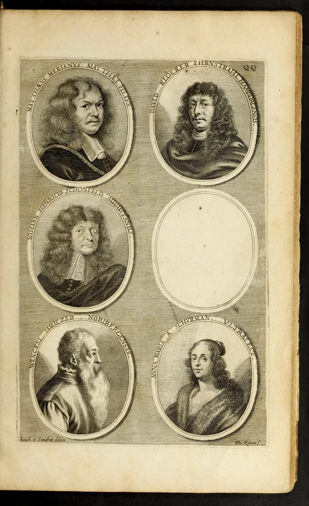 An illustration from Joachimi de Sandrart ... Academia nobilissimæ artis pictoriæ. : Sive Dē veris & genuinis hujusdem proprietatibus, theorematibus, secretis atque requisitis aliis ... instructio fundamentalis ... : Unà cum artificum tam Ægyptiorum, Græcorum & Romanorum; quàm Italorum, Gallorum, Anglorum, Germanorum, Belgarum, aliorumq[ue] ... vitis atque encomiis ... eorundemque, plusquàm ducentis iconibus ... ære expressis, erecta atq[ue] publicata, 1683, leaf 487