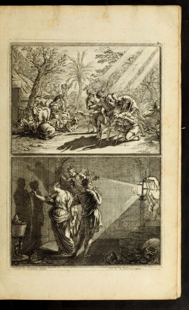 An illustration from Joachimi de Sandrart ... Academia nobilissimæ artis pictoriæ. : Sive Dē veris & genuinis hujusdem proprietatibus, theorematibus, secretis atque requisitis aliis ... instructio fundamentalis ... : Unà cum artificum tam Ægyptiorum, Græcorum & Romanorum; quàm Italorum, Gallorum, Anglorum, Germanorum, Belgarum, aliorumq[ue] ... vitis atque encomiis ... eorundemque, plusquàm ducentis iconibus ... ære expressis, erecta atq[ue] publicata, 1683, leaf 65