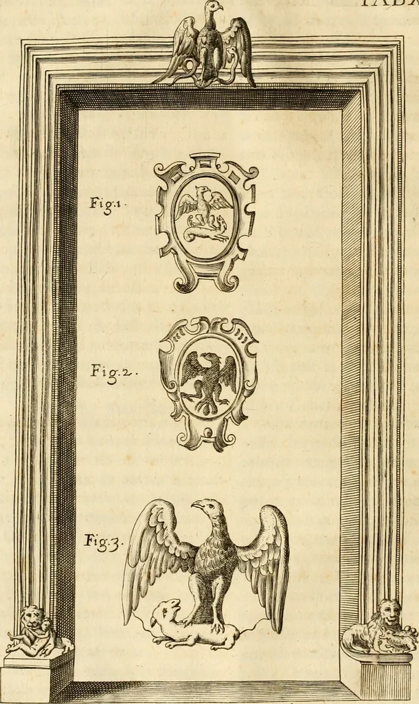 An illustration from Joannis Ciampini Romani, magistri brevium gratiae ... Opera, in tres tomos distributa : acesserunt eiusdem Ciampini opuscula quaedam selectiora : item appendix, seu notae, in quibus nonnulla post eius obitum innovata recensentur : ac demum auctoris vita, nunc primùm ipsius operibus addita, 1747, leaf 103
