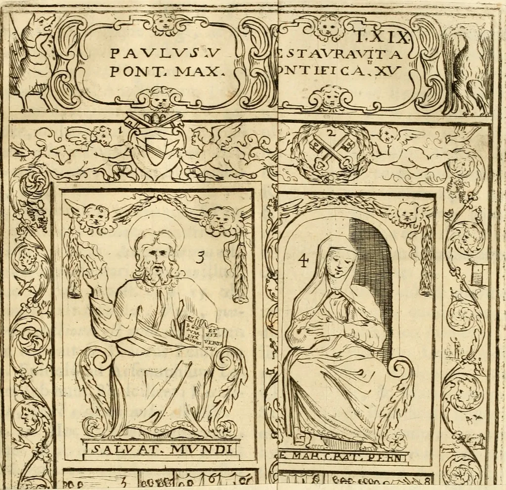 An illustration from Joannis Ciampini Romani, magistri brevium gratiae ... Opera, in tres tomos distributa : acesserunt eiusdem Ciampini opuscula quaedam selectiora : item appendix, seu notae, in quibus nonnulla post eius obitum innovata recensentur : ac demum auctoris vita, nunc primùm ipsius operibus addita, 1747, leaf 122