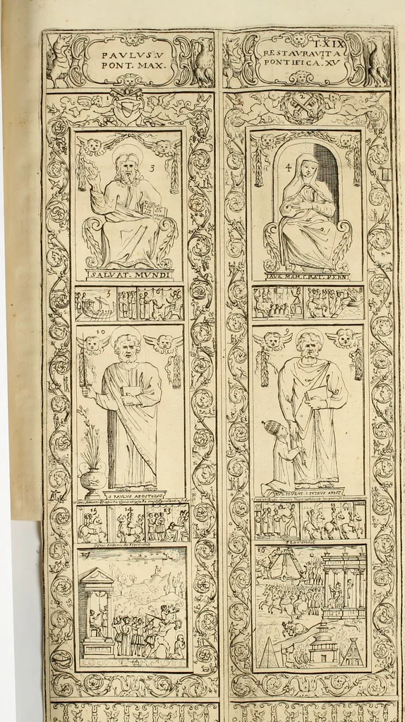 An illustration from Joannis Ciampini Romani, magistri brevium gratiae ... Opera, in tres tomos distributa : acesserunt eiusdem Ciampini opuscula quaedam selectiora : item appendix, seu notae, in quibus nonnulla post eius obitum innovata recensentur : ac demum auctoris vita, nunc primùm ipsius operibus addita, 1747, leaf 123