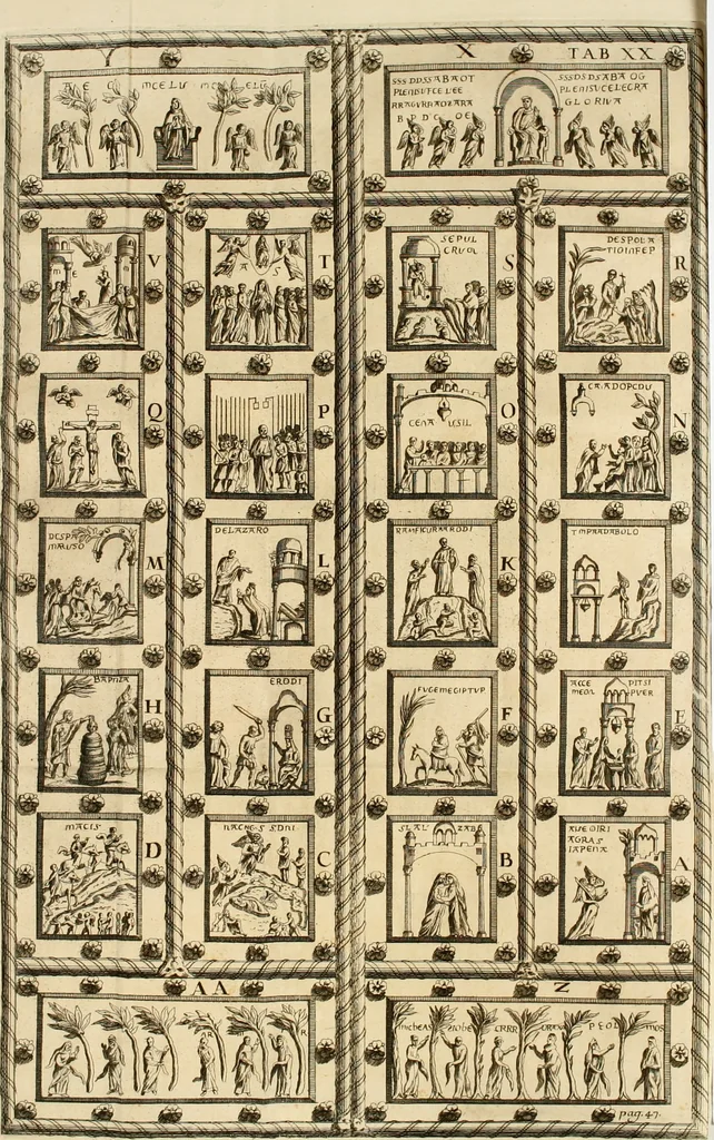 An illustration from Joannis Ciampini Romani, magistri brevium gratiae ... Opera, in tres tomos distributa : acesserunt eiusdem Ciampini opuscula quaedam selectiora : item appendix, seu notae, in quibus nonnulla post eius obitum innovata recensentur : ac demum auctoris vita, nunc primùm ipsius operibus addita, 1747, leaf 126