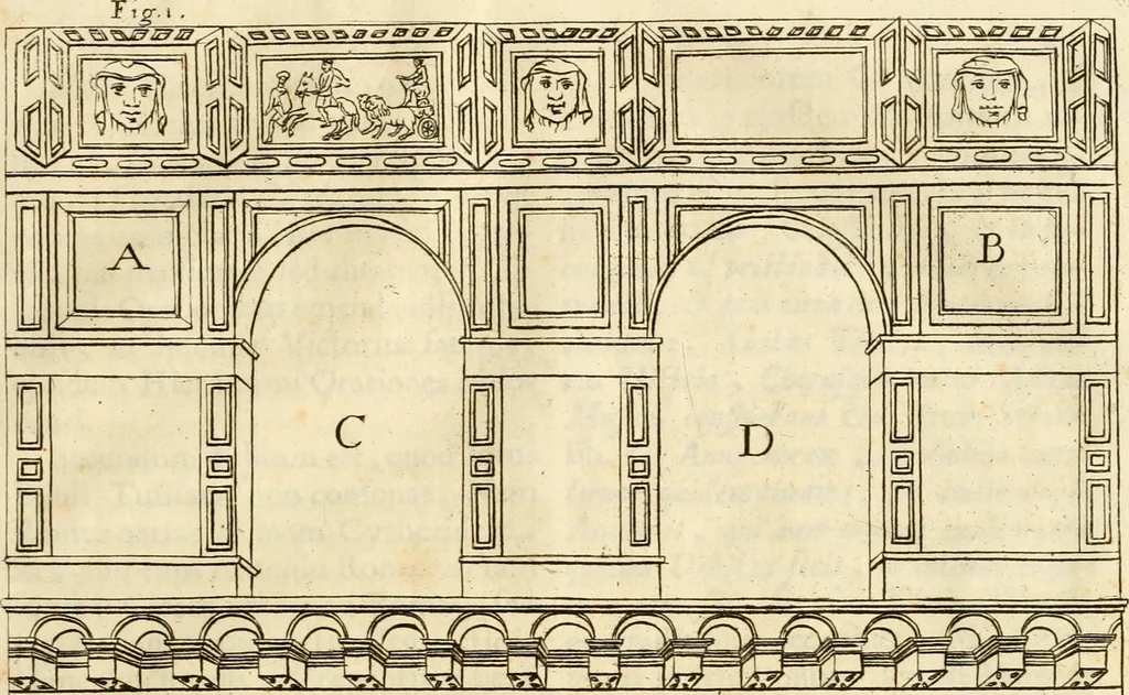 An illustration from Joannis Ciampini Romani, magistri brevium gratiae ... Opera, in tres tomos distributa : acesserunt eiusdem Ciampini opuscula quaedam selectiora : item appendix, seu notae, in quibus nonnulla post eius obitum innovata recensentur : ac demum auctoris vita, nunc primùm ipsius operibus addita, 1747, leaf 136