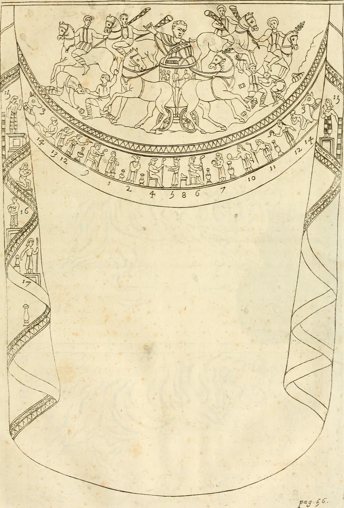 An illustration from Joannis Ciampini Romani, magistri brevium gratiae ... Opera, in tres tomos distributa : acesserunt eiusdem Ciampini opuscula quaedam selectiora : item appendix, seu notae, in quibus nonnulla post eius obitum innovata recensentur : ac demum auctoris vita, nunc primùm ipsius operibus addita, 1747, leaf 142
