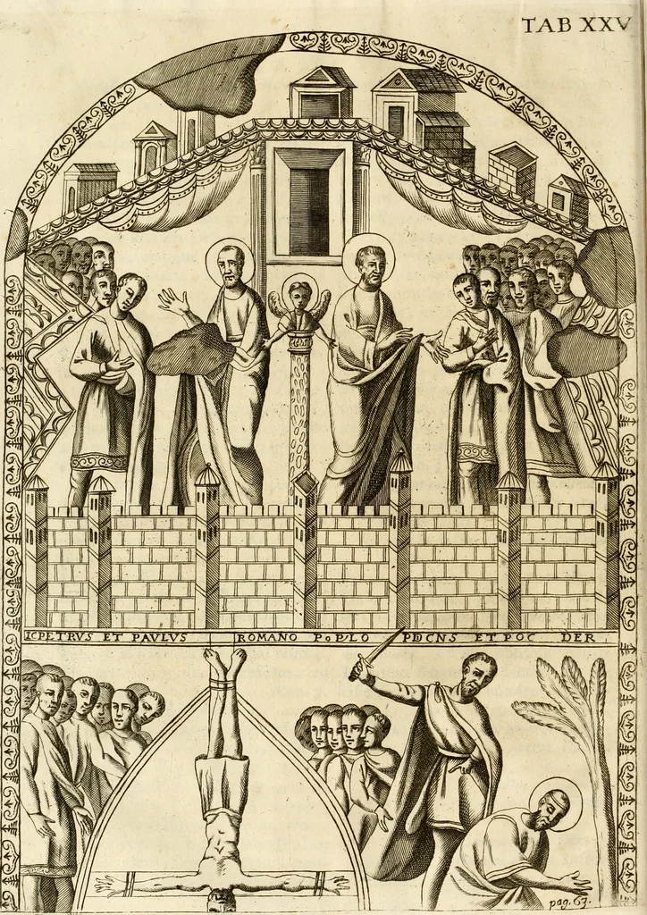 An illustration from Joannis Ciampini Romani, magistri brevium gratiae ... Opera, in tres tomos distributa : acesserunt eiusdem Ciampini opuscula quaedam selectiora : item appendix, seu notae, in quibus nonnulla post eius obitum innovata recensentur : ac demum auctoris vita, nunc primùm ipsius operibus addita, 1747, leaf 155