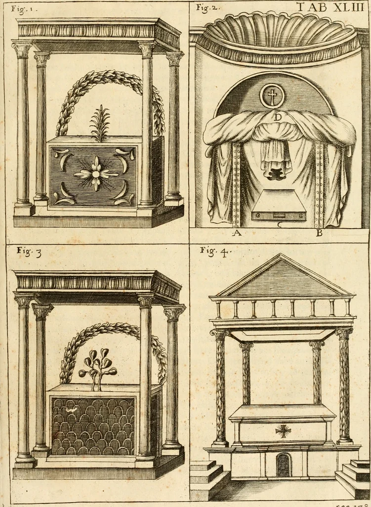 An illustration from Joannis Ciampini Romani, magistri brevium gratiae ... Opera, in tres tomos distributa : acesserunt eiusdem Ciampini opuscula quaedam selectiora : item appendix, seu notae, in quibus nonnulla post eius obitum innovata recensentur : ac demum auctoris vita, nunc primùm ipsius operibus addita, 1747, leaf 308
