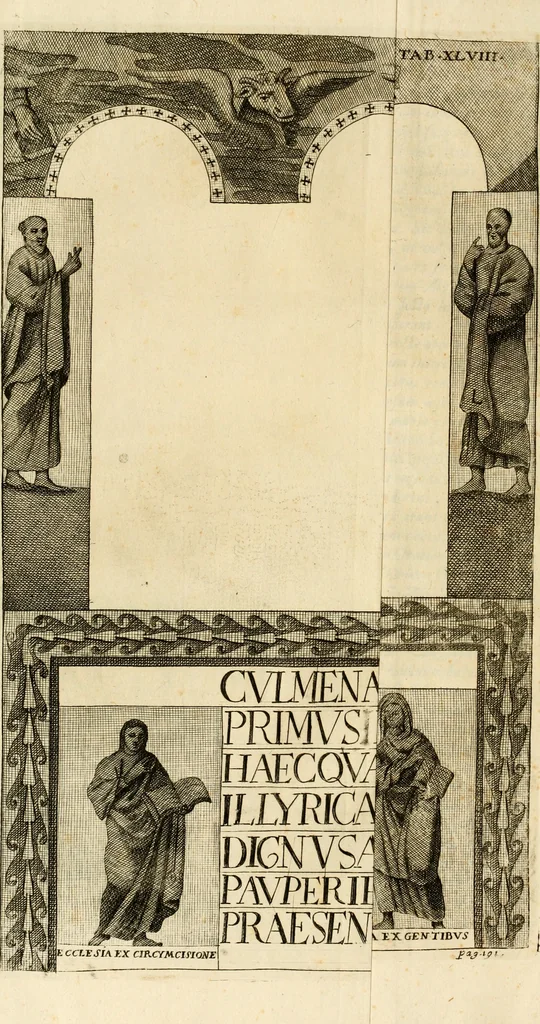 An illustration from Joannis Ciampini Romani, magistri brevium gratiae ... Opera, in tres tomos distributa : acesserunt eiusdem Ciampini opuscula quaedam selectiora : item appendix, seu notae, in quibus nonnulla post eius obitum innovata recensentur : ac demum auctoris vita, nunc primùm ipsius operibus addita, 1747, leaf 331