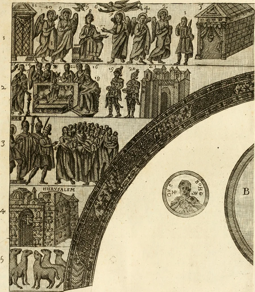 An illustration from Joannis Ciampini Romani, magistri brevium gratiae ... Opera, in tres tomos distributa : acesserunt eiusdem Ciampini opuscula quaedam selectiora : item appendix, seu notae, in quibus nonnulla post eius obitum innovata recensentur : ac demum auctoris vita, nunc primùm ipsius operibus addita, 1747, leaf 342