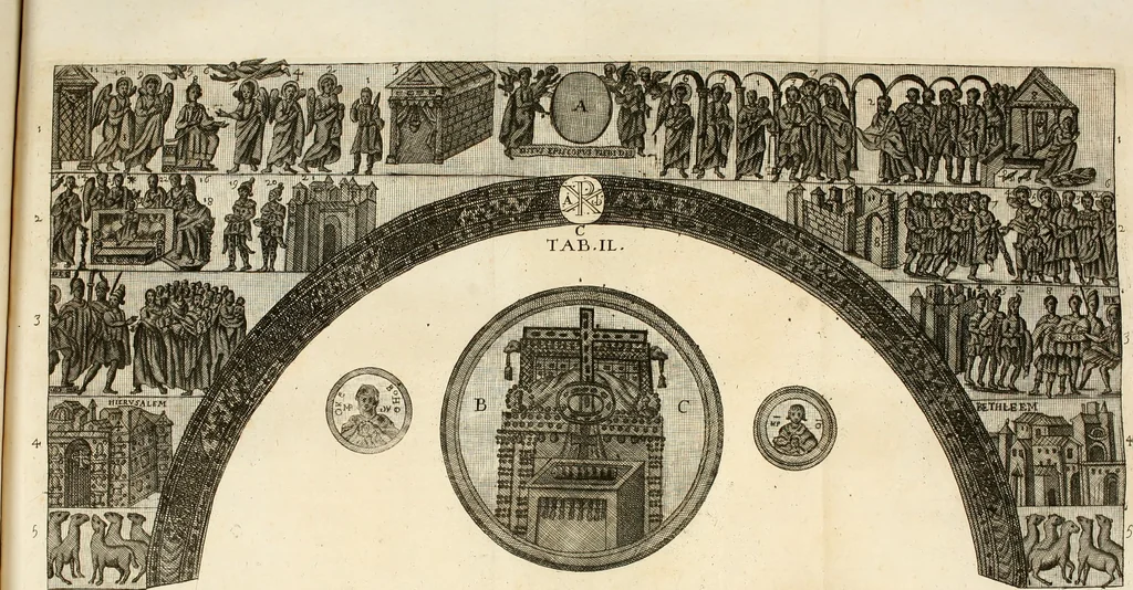 An illustration from Joannis Ciampini Romani, magistri brevium gratiae ... Opera, in tres tomos distributa : acesserunt eiusdem Ciampini opuscula quaedam selectiora : item appendix, seu notae, in quibus nonnulla post eius obitum innovata recensentur : ac demum auctoris vita, nunc primùm ipsius operibus addita, 1747, leaf 343
